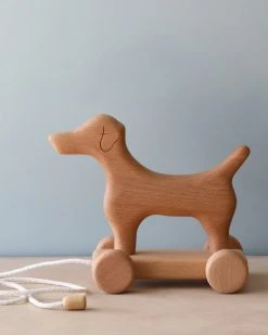 Outlet Handmade Wooden Dog Pull Toy Wooden Animals