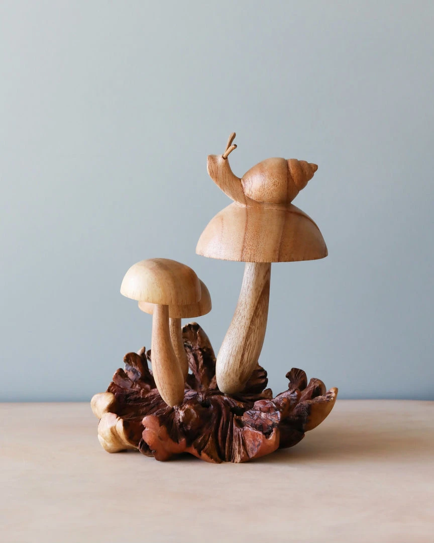 Odin Parker *New* Handmade Wooden Mushrooms With Snail 3 Odin Parker *New* Handmade Wooden Mushrooms With Snail