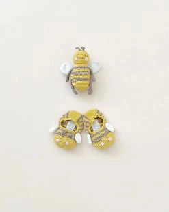 Albetta *New* Organic Baby Booties And Rattle - Bee