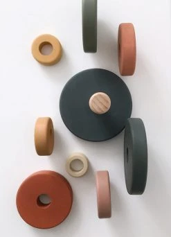 Sabo Concept *New* Wooden Pyramid Stacker - Green & Mustard