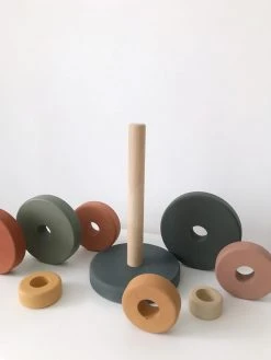 Sabo Concept *New* Wooden Pyramid Stacker - Green & Mustard